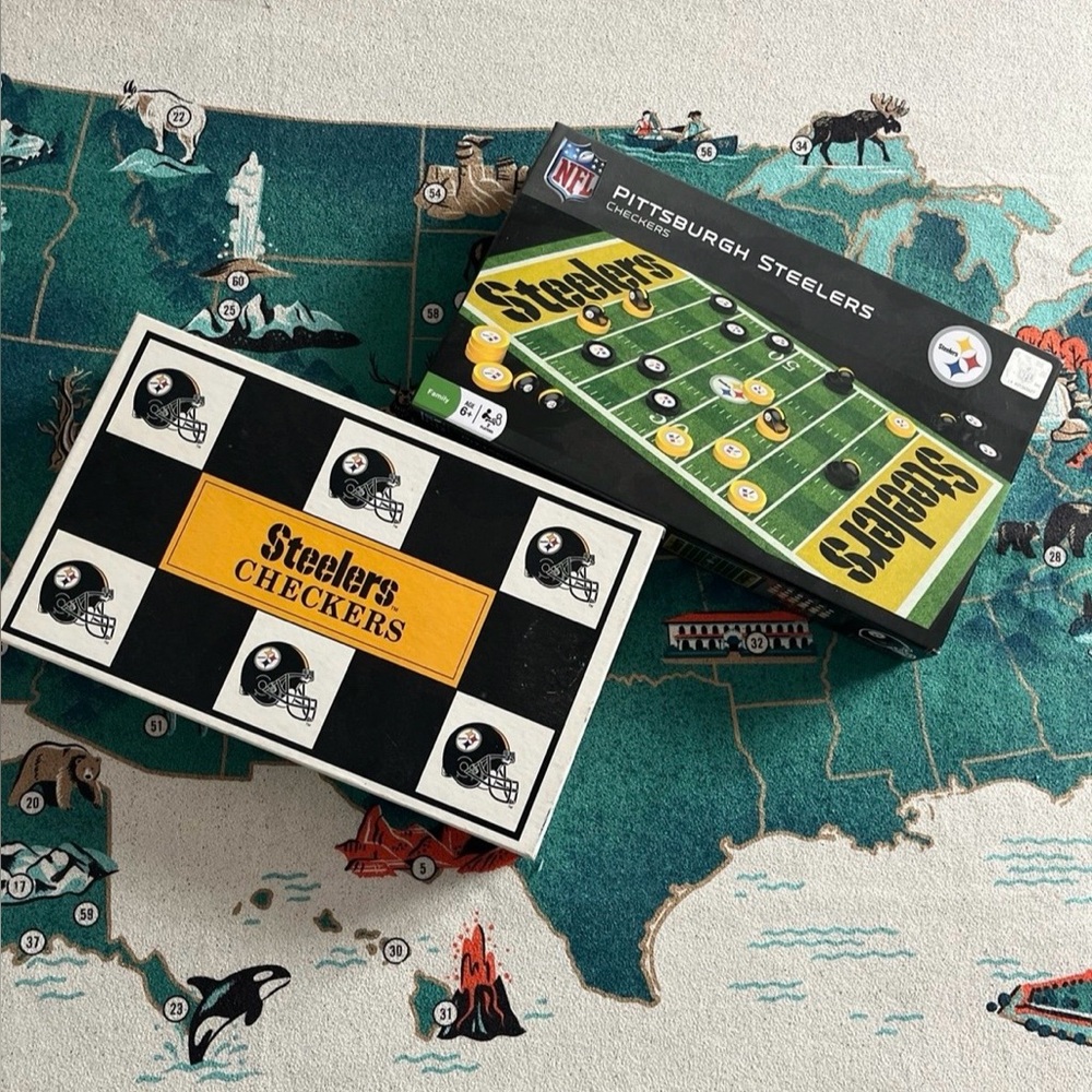 🏈 Lot of 2 Vintage Football Field Steelers Checkers Board Games 🏈